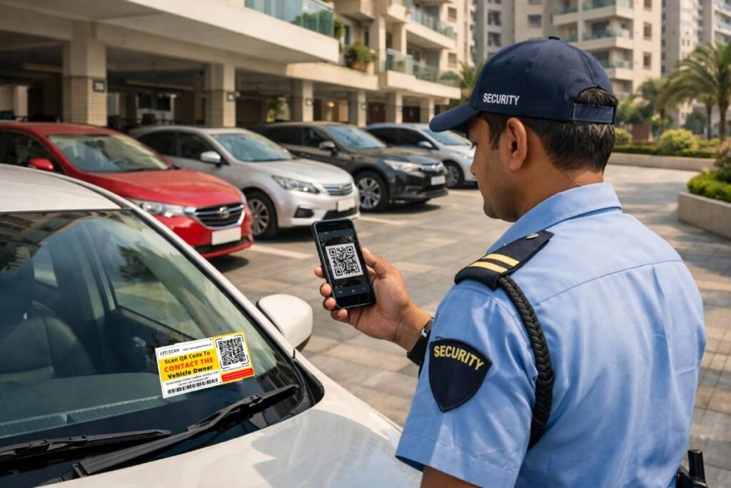 Vehicle QR parking tag used in Indian residential society